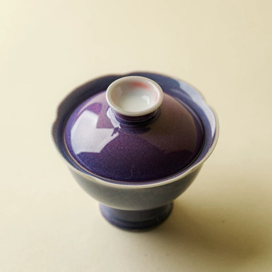 Luxury Purple Jun Kiln Tea Set – Handmade Floral Gaiwan with Royal Aesthetic