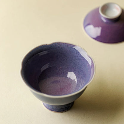 Luxury Purple Jun Kiln Tea Set – Handmade Floral Gaiwan with Royal Aesthetic