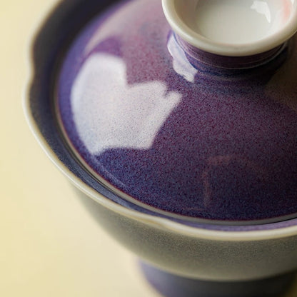 Luxury Purple Jun Kiln Tea Set – Handmade Floral Gaiwan with Royal Aesthetic