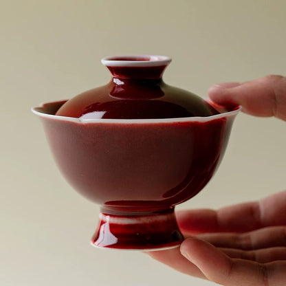 Premium Flambé Red Tea Set – Handmade Jingdezhen Porcelain Gaiwan (Ultra-Thin Heat-Resistant Design)