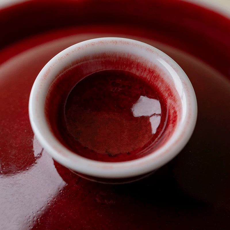 Premium Flambé Red Tea Set – Handmade Jingdezhen Porcelain Gaiwan (Ultra-Thin Heat-Resistant Design)