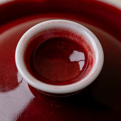 Premium Flambé Red Tea Set – Handmade Jingdezhen Porcelain Gaiwan (Ultra-Thin Heat-Resistant Design)