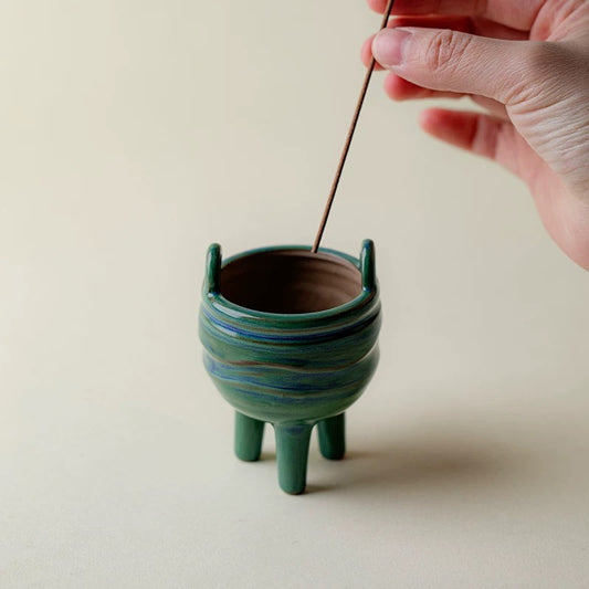 Wabi-Sabi Celadon Incense Altar – Hand-Coiled Stoneware with Kiln-Transmuted 'Official Green' Glaze (Zen Meditation Ceremonial Vessel)