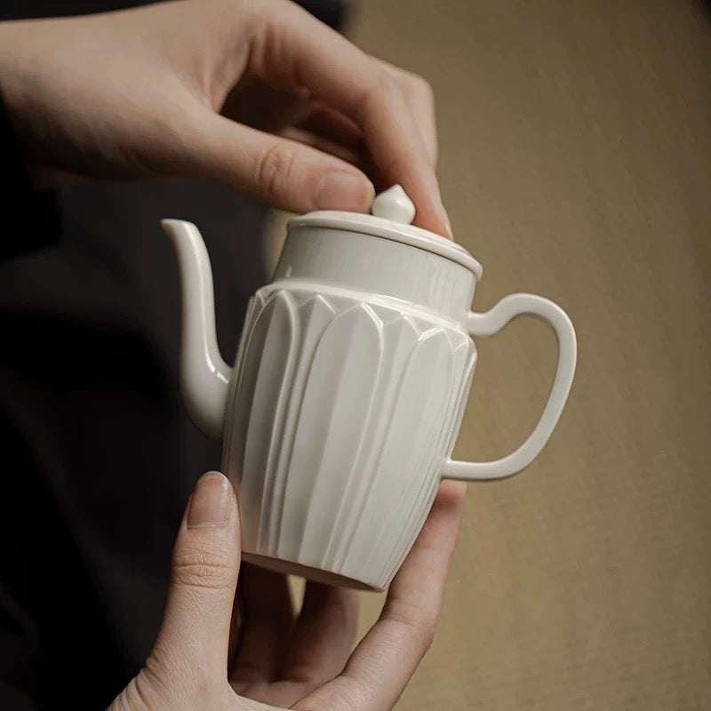 Song Dynasty-style Ding Kiln White Ceramic Teapot – Handmade Large Capacity Teapot with Filter, Retro Gongfu Tea Set for Home Brewing