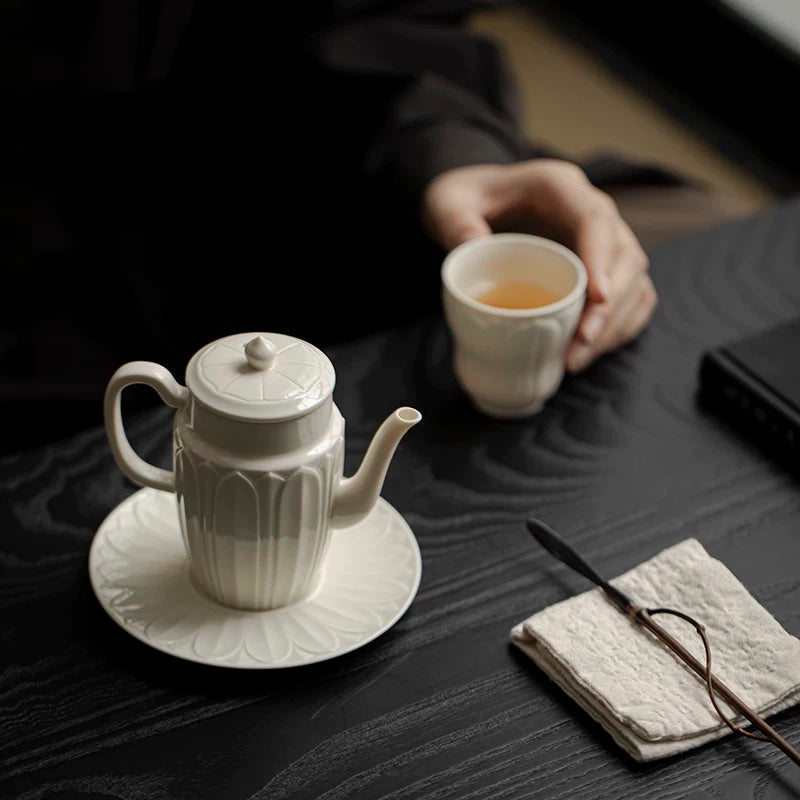 Song Dynasty-style Ding Kiln White Ceramic Teapot – Handmade Large Capacity Teapot with Filter, Retro Gongfu Tea Set for Home Brewing