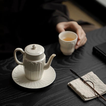 Song Dynasty-style Ding Kiln White Ceramic Teapot – Handmade Large Capacity Teapot with Filter, Retro Gongfu Tea Set for Home Brewing