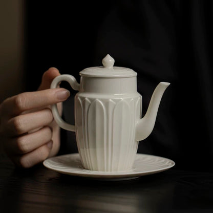 Song Dynasty-style Ding Kiln White Ceramic Teapot – Handmade Large Capacity Teapot with Filter, Retro Gongfu Tea Set for Home Brewing