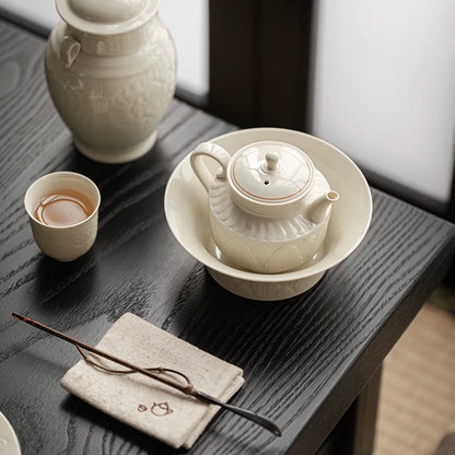 Song Dynasty-style Ding Kiln White Ceramic Teapot – Handmade Large Capacity Teapot with Filter, Retro Gongfu Tea Set for Home Brewing