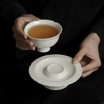 Song Dynasty-style Ding Kiln White Ceramic Teapot – Handmade Large Capacity Teapot with Filter, Retro Gongfu Tea Set for Home Brewing