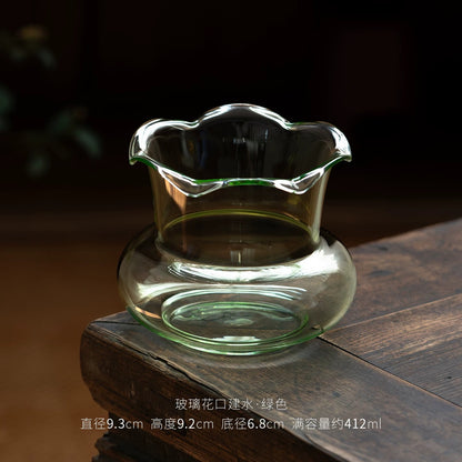 High Borosilicate Glass Fluted Waste Water Jar - Tea Ceremony Drain Bucket with Strainer for Tea Table, Gongfu Tea Waste Disposal