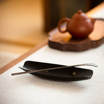 Urushi Lacquered Iron Tea Scoop Set - Wabi-Sabi Style Handcrafted Chashi & Tea Measure with Japanese Aesthetic