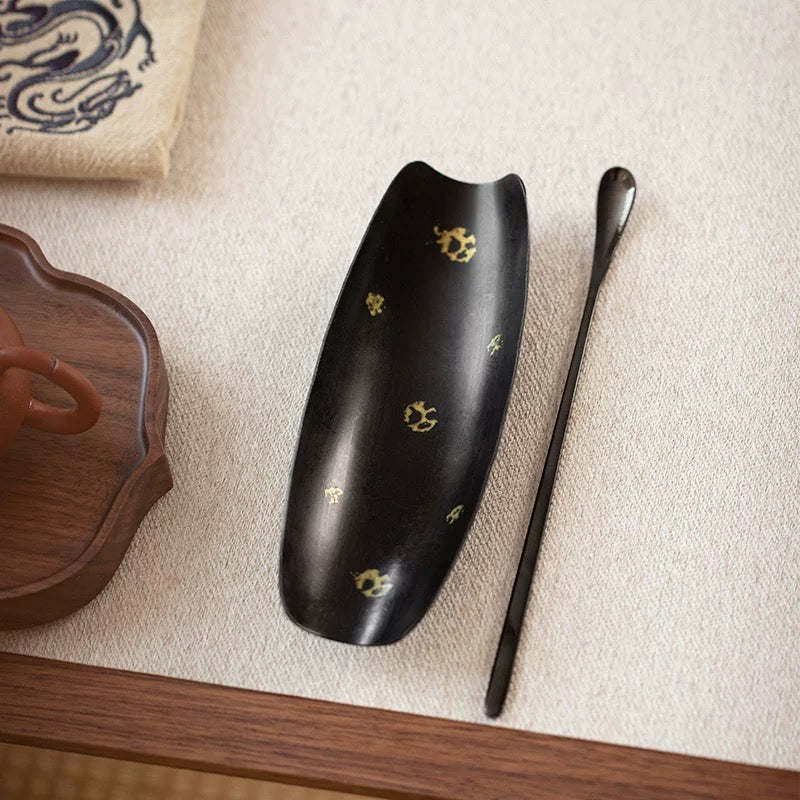 Urushi Lacquered Iron Tea Scoop Set - Wabi-Sabi Style Handcrafted Chashi & Tea Measure with Japanese Aesthetic