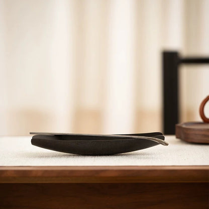 Urushi Lacquered Iron Tea Scoop Set - Wabi-Sabi Style Handcrafted Chashi & Tea Measure with Japanese Aesthetic