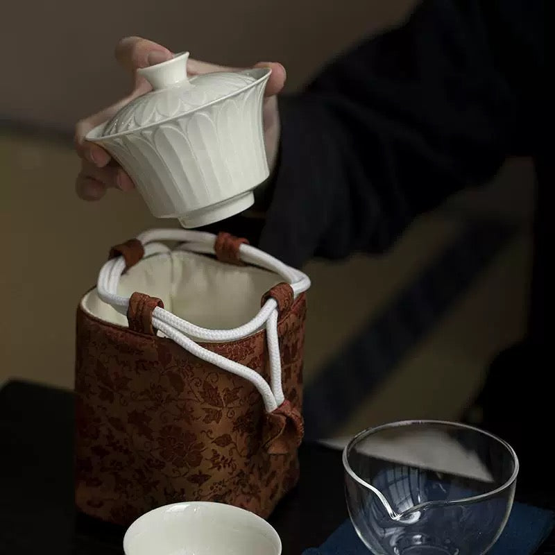 Song Dynasty-style White Porcelain Travel Tea Set - 1 Teapot & 2 Cups Fast-brew Kit with Oversized Gaiwan