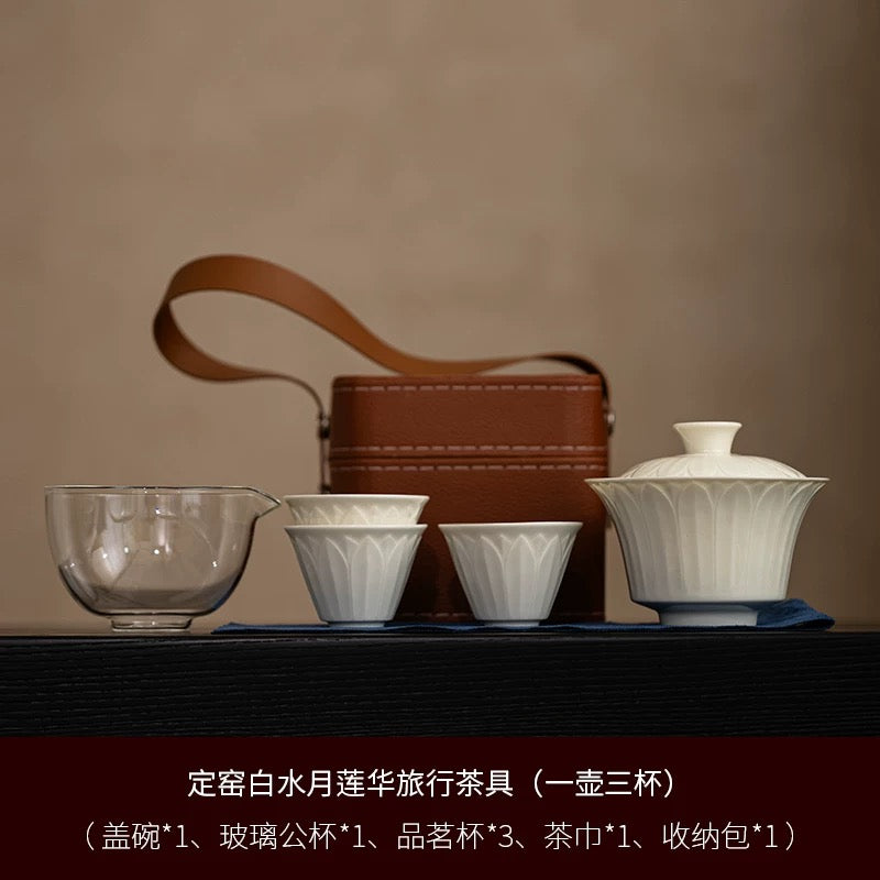 Song Dynasty-style White Porcelain Travel Tea Set - 1 Teapot & 2 Cups Fast-brew Kit with Oversized Gaiwan
