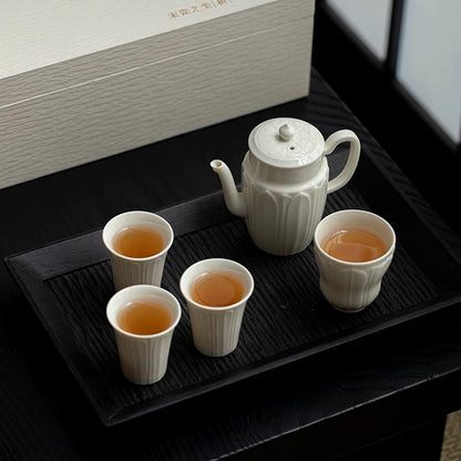 Song Dynasty-Inspired White Porcelain Tea Set – Premium 1-Pot-4-Cup Gongfu Gift Collection (Luxury Gift Box)