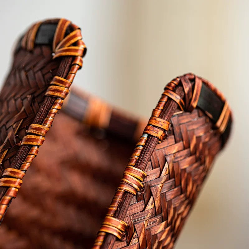 Handwoven Bamboo Tea Cup Holder – Japanese-Style Storage Basket for Gongfu Tea Sets (Multi-Slot Display & Organizer)