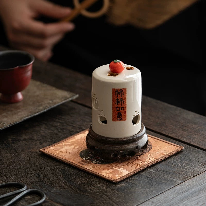 Gambiered Canton Silk Tea Tray Mat - Chinese Brocade Gourd Coaster Set (Heatproof Fabric Pad for Teapots & Cups)