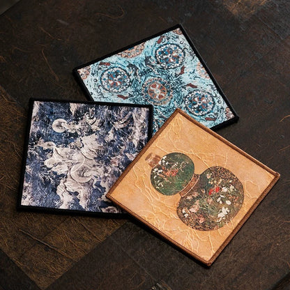 Gambiered Canton Silk Tea Tray Mat - Chinese Brocade Gourd Coaster Set (Heatproof Fabric Pad for Teapots & Cups)