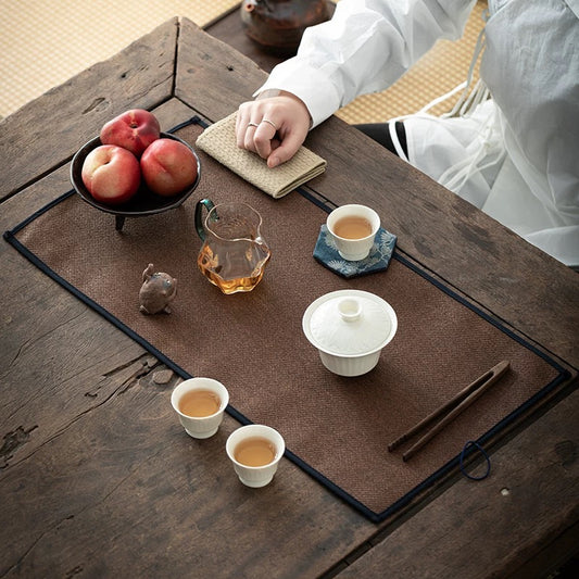 Handwoven Waterproof Tea Mat - Minimalist Straw Table Runner for Gongfu Tea Ceremony (Vintage-Style Tea Table Protection Pad)