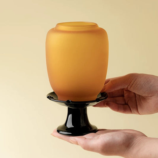 Hand-Painted Famille Rose Glass Candle Holder – Zen Atmosphere Lamp with Vintage Chinese Aesthetic (Elegant Home Decor)