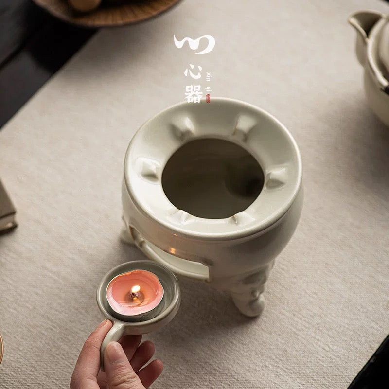 Ru Kiln Candle Tea Warmer Set" - Ceramic Tea Light Warming Base with Alcohol Burner (Heatproof Gongfu Tea Accessories for Gentle Heating)