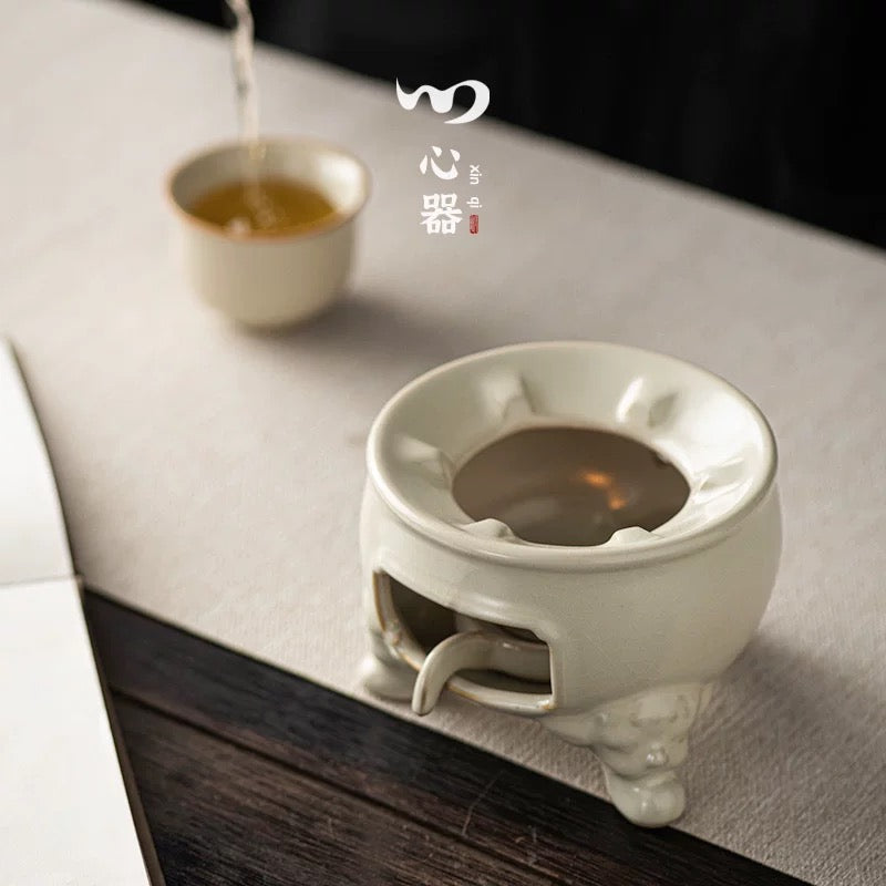 Ru Kiln Candle Tea Warmer Set" - Ceramic Tea Light Warming Base with Alcohol Burner (Heatproof Gongfu Tea Accessories for Gentle Heating)