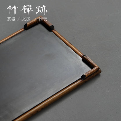 Handcrafted Deer Bamboo & Artificial Rock Lacquer Tea Board (2025 New Compact Dry-Brewing Tray for Solo Tea Sessions)