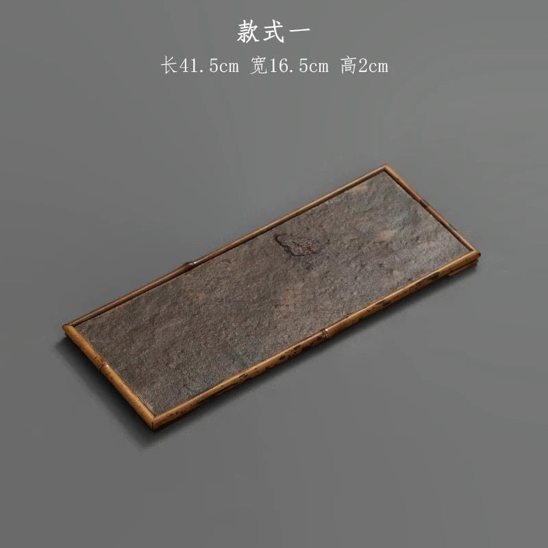 Handcrafted Deer Bamboo & Artificial Rock Lacquer Tea Board (2025 New Compact Dry-Brewing Tray for Solo Tea Sessions)