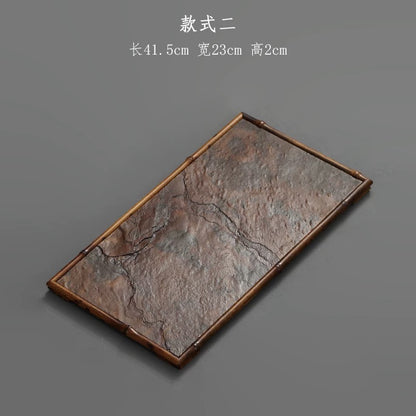 Handcrafted Deer Bamboo & Artificial Rock Lacquer Tea Board (2025 New Compact Dry-Brewing Tray for Solo Tea Sessions)