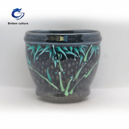 Lianhongda Jianzhan Type: Handheld Cup Glazed Surface: Hand drawn Green Partridge Lacquer