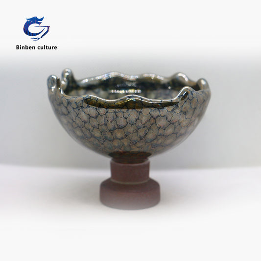 Lianhongda Jianzhan Type: High footed Cup Glazed Surface: Inverted Burning Green Partridge