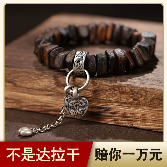 Dharakanye agarwood bracelet, high oil submerged level, male and female couples 925 silver zodiac unpopular Wenwan bracelet, Buddha beads