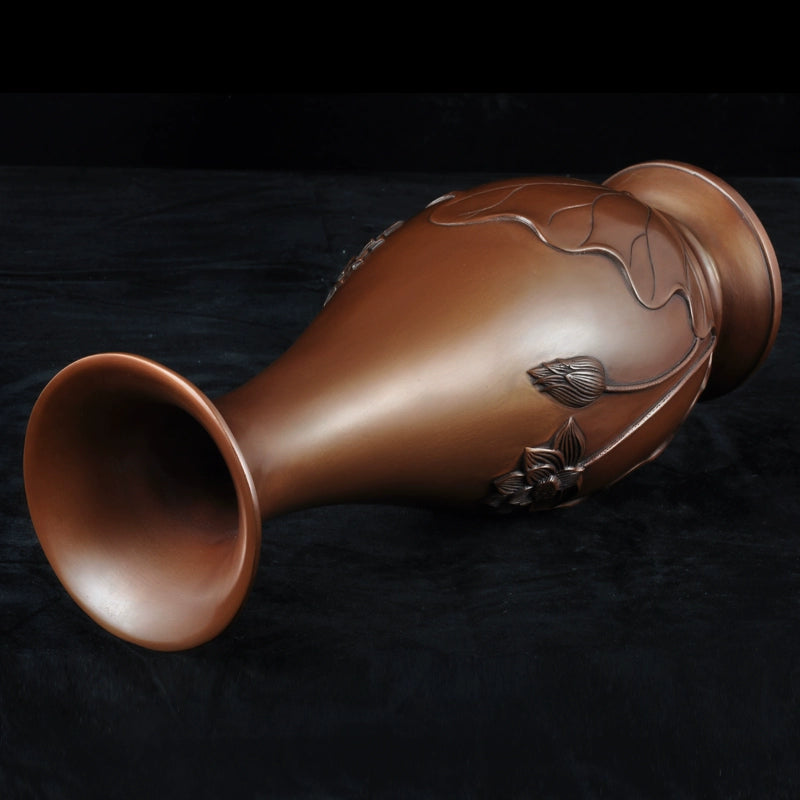 Copper lotus leaf vase ornament Chinese copper vase home furnishing living room TV cabinet decoration housewarming gift