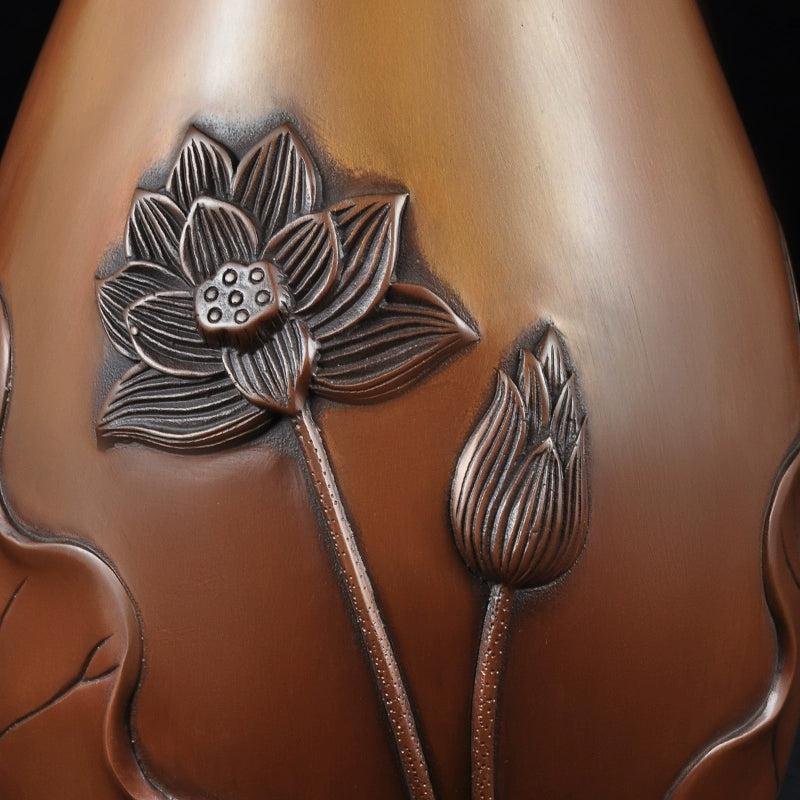 Copper lotus leaf vase ornament Chinese copper vase home furnishing living room TV cabinet decoration housewarming gift