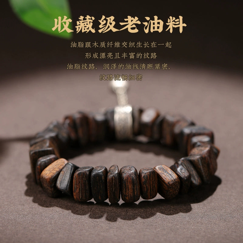 Dharakanye agarwood bracelet, high oil submerged level, male and female couples 925 silver zodiac unpopular Wenwan bracelet, Buddha beads