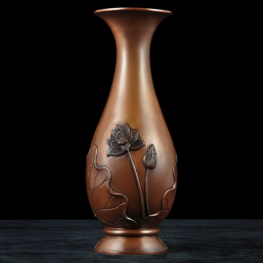 Copper lotus leaf vase ornament Chinese copper vase home furnishing living room TV cabinet decoration housewarming gift