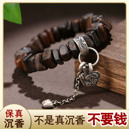 Dharakanye agarwood bracelet, high oil submerged level, male and female couples 925 silver zodiac unpopular Wenwan bracelet, Buddha beads