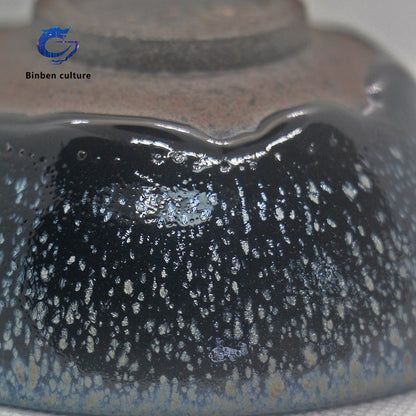 Ye Bian Jianzhan Type: Flat Mouth Glazed Surface: Diesel Burned Black Bottom Oil Drop